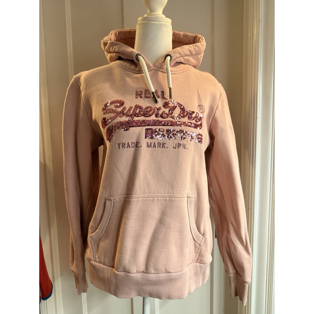 Superdry Vintage Logo Embellished Hoodie Rose Pink Size 6 Small‎